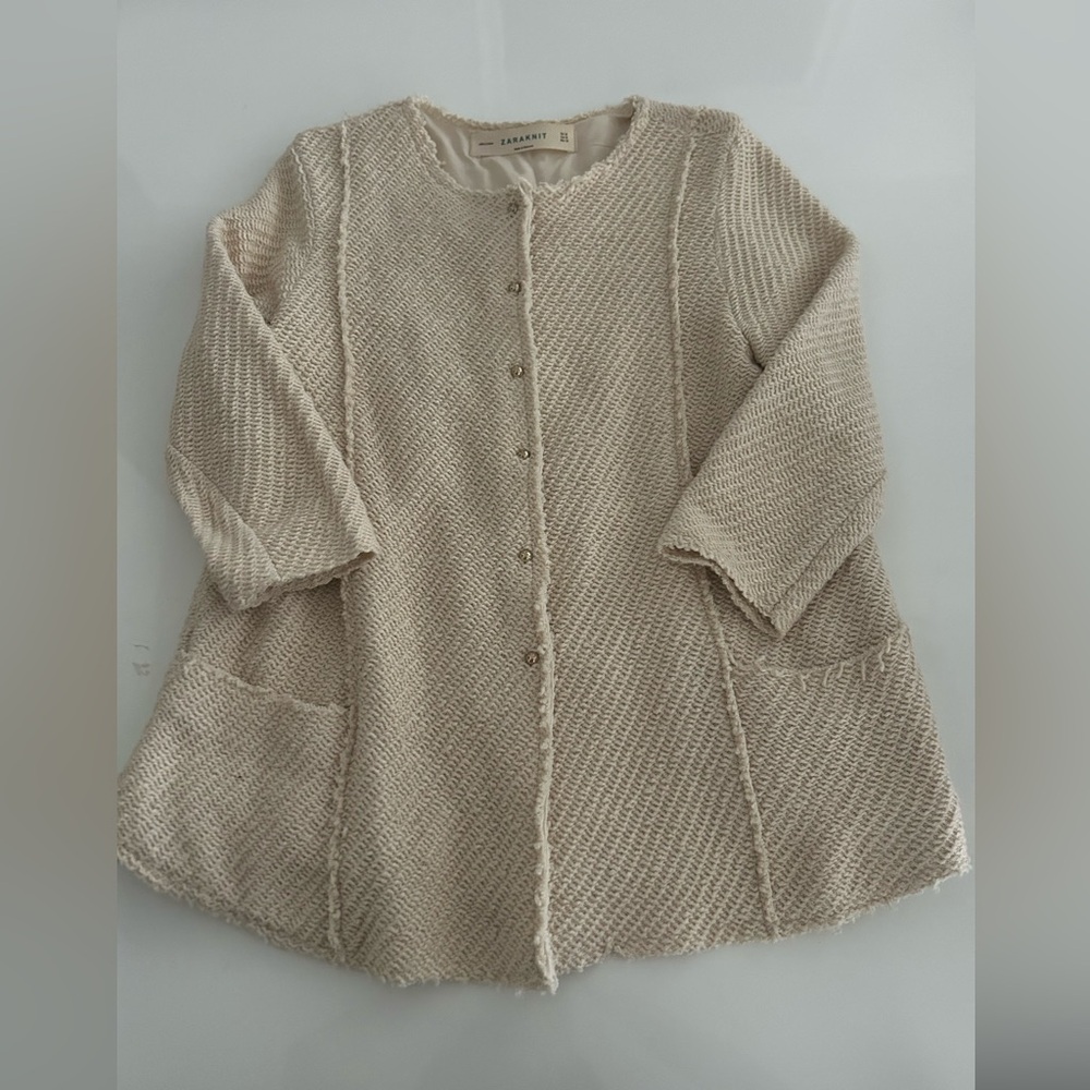 Zara Knit Cream Button-Front Textured Cardigan Jacket